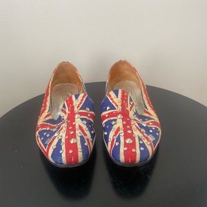 Jimmy Choo Britain Flag Studded  Slippers Sz 37 US 7 Designer Flats Loafers.
